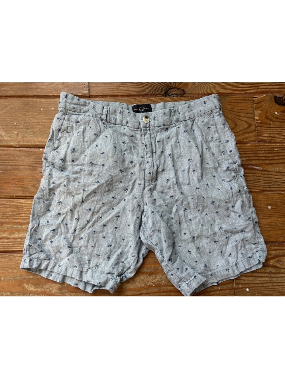 Black Brown 1826 Men's Linen Palm Tree Print Shorts Size 34